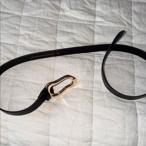 Anthropologie Sleek Structural Black Belt with Elegant Gold Buckle